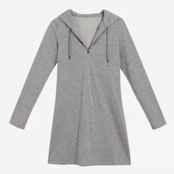 Spring and autumn plus-size women's long-sleeved long-sleeved zipper hooded sweater T-shirt women's loose slim lazy wind dress