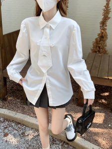 PS58969# 白色衬衫女设计感长袖衬衣法式复古别致上衣 服装批发女装服饰货源