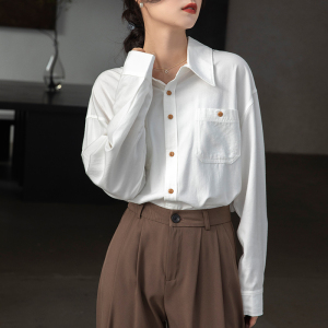 TR11612# 白色衬衫女秋季新款法式设计感小众polo领长袖上衣 服装批发女装直播货源