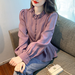 PS58855# 新款女紫色长袖独特别致小上衣小众设计感法式衬衫春秋 服装批发女装服饰货源
