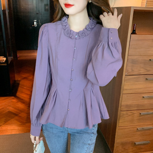 PS58855# 新款女紫色长袖独特别致小上衣小众设计感法式衬衫春秋 服装批发女装服饰货源
