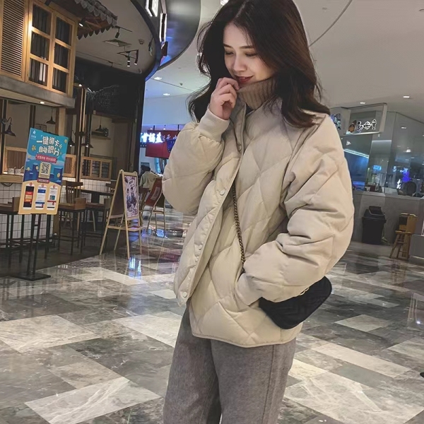 KM29112#轻薄菱格茧型小款韩版棉衣外套2022新款女装冬季小个子短款...