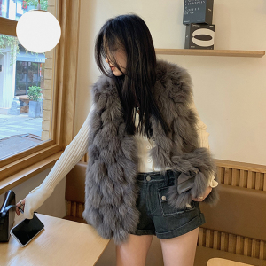 Leather waistcoat and waistcoat for women in autumn and winter 2022， new Korean style， thin， fox like hair， outer vest c