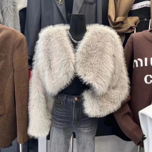Korean imitation fur environmental wool coat for women 2022 autumn new fashionable fried street casual short plush top