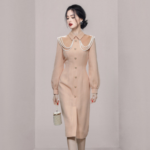 RM23408#新款时尚法式多层大翻领显瘦连衣裙