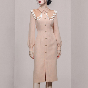 RM23408#新款时尚法式多层大翻领显瘦连衣裙