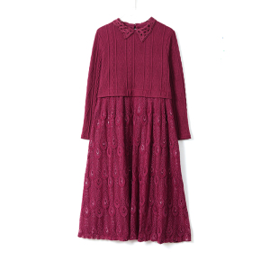 KM27496#高端针织红色长袖连衣裙冬女2022新款时尚妈妈品牌洋气裙子
