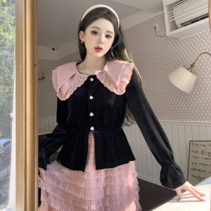 RM5246#大码胖MM春季新款法式娃娃领衬衫+粉色千层梦中情裙半身裙