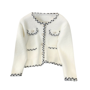 KM28999#新款法式高级撞色长袖针织开衫女设计感小香风毛衣外套