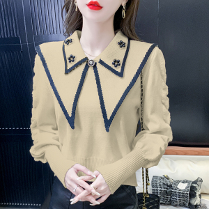 KM27541#毛衣设计感尖尖娃娃领上衣长袖修身女装新款甜美针织