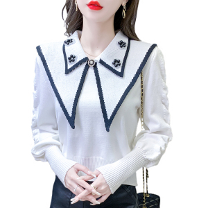 KM27541#毛衣设计感尖尖娃娃领上衣长袖修身女装新款甜美针织