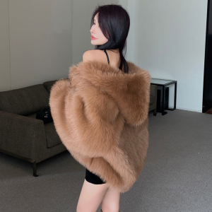 Real shot 2022 new young net red imitation fox fur coat women hooded medium long winter thickened coat