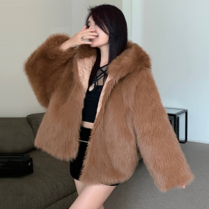 Real shot 2022 new young net red imitation fox fur coat women hooded medium long winter thickened coat