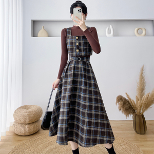 PS65587# 法式格子时尚套装女秋冬新款马甲半身裙两件套 服装批发女装服饰货源