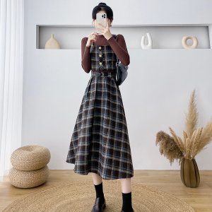 PS65587# 法式格子时尚套装女秋冬新款马甲半身裙两件套 服装批发女装服饰货源
