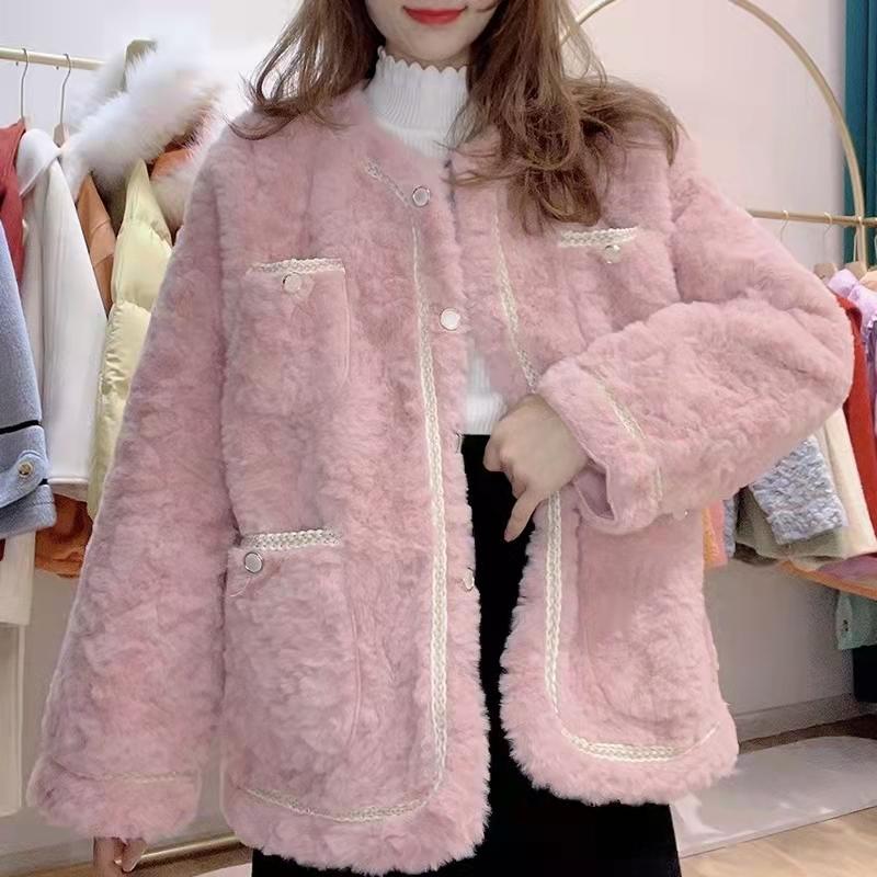 Large size fat 2023 small fragrant style fur one-piece coat for women autumn and winter new thickened warm casual loose top for women