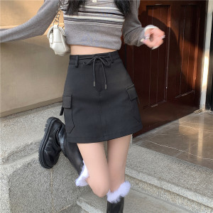 KM28022#韩版高腰系绳休闲工装短裙