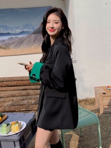 PS65199# 黑色西装外套女春秋季新款韩版高级设计感小众炸街小西服 服装批发女装服饰货源