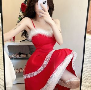 Mesh stitching Christmas photo anchor Mao Mao dress