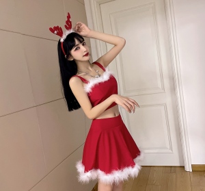 Christmas Baby Real Wool Dress Strap Two Piece Fur Dress