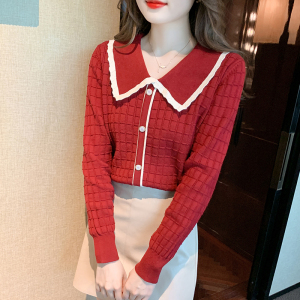 KM30454#新款韩版娃娃领长袖针织打底衫女内搭针织衫