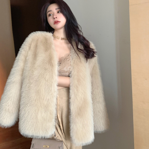 Real shot 2022 winter new loose medium long fox fur coat imitation fur female net red premium coat