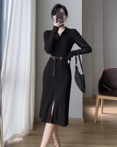PS61251# 新款时尚复古风单排扣设计减龄高级气质针织开衫连衣裙 服装批发女装服饰货源