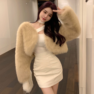 Real shot of 2022 autumn new Korean version imitation fur environmental wool coat Women's Fried Street Versatile short p