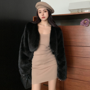 Real shot of 2022 autumn new Korean version imitation fur environmental wool coat Women's Fried Street Versatile short p