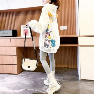 KM29003#韩版宽松牛奶丝复合 加绒加厚印花卡通大码女装卫衣女