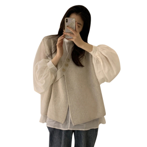 PS66356# 马甲女新款春秋季针织毛衣背心衬衫两件套外搭叠穿日系慵懒风 服装批发女装服饰货源