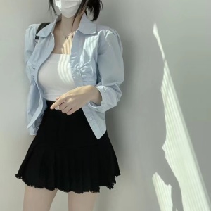 PS61404# 韩版褶皱衬衫视觉显大高腰衬衣 服装批发女装服饰货源