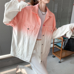 KM28692#牛仔外套女韩版新款设计感扎染宽松长袖夹克上衣潮