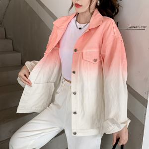 KM28692#牛仔外套女韩版新款设计感扎染宽松长袖夹克上衣潮