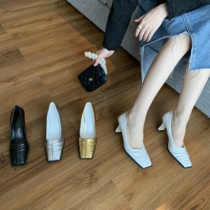 X-28670# 春夏新款设计感小众白色高跟鞋女气质方头黑色细跟软皮单鞋 鞋子批发女鞋货源