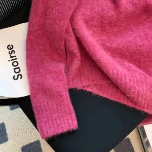 KM29080#粉色字母印花套头毛衣女设计感秋季新款甜美减龄洋气针织衫