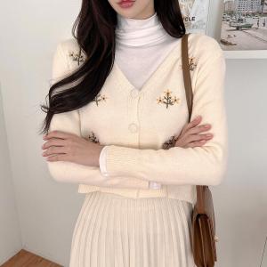 KM29486#韩风刺绣花朵短款毛衣外套女百搭学生复古气质上衣针织开衫