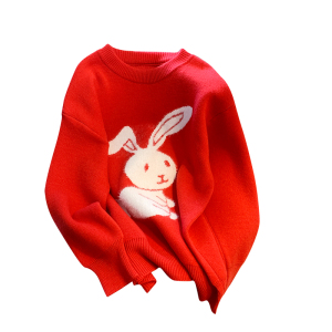 KM28997#新款兔年可爱毛绒兔子圆领针织衫毛衣女宽松打底毛线衣