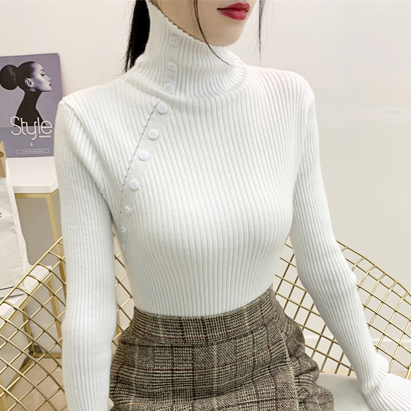 Autumn Slim Fit Solid Color Versatile Long Sleeve Half Turtleneck Pullover Knit Bottoming Top