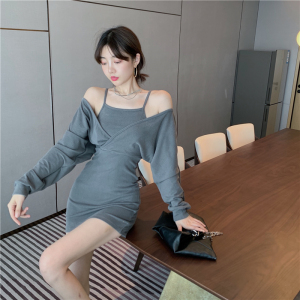 RM470#新款假两件高级感连衣裙女设计感显瘦长袖包臀裙子气质