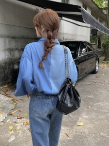 KM29223#韩版拼色长袖衬衫女秋季复古气质高级感上衣服