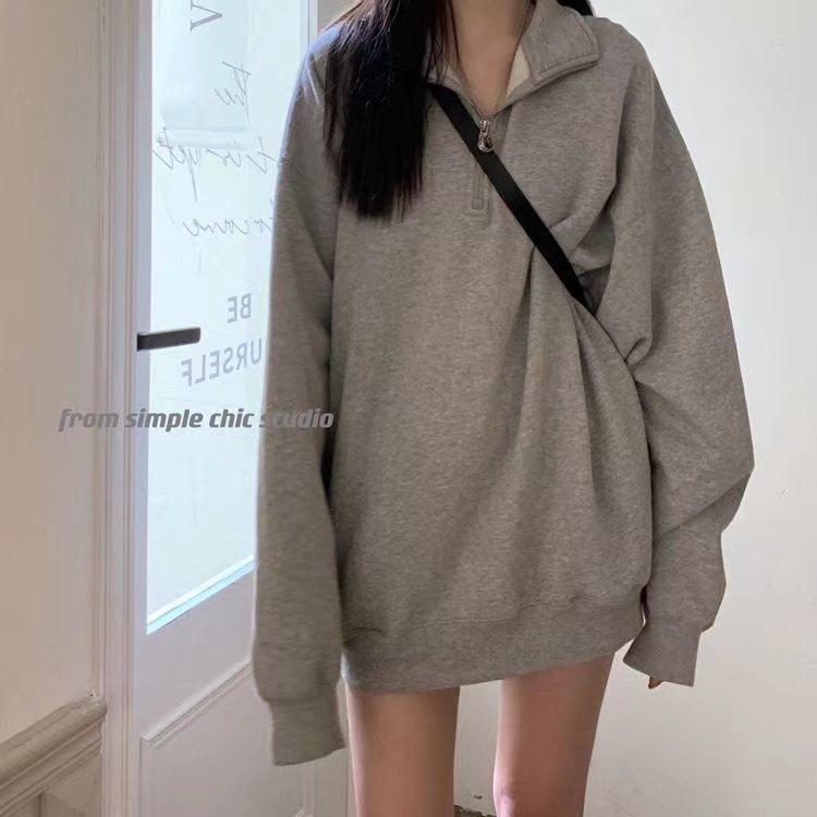 2023 new lazy style polo loose mid-length top clothes ins trendy coat