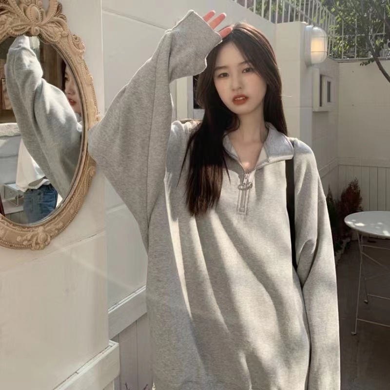 2023 new lazy style polo loose mid-length top clothes ins trendy coat