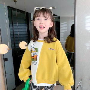 TR52128# 女童拼色卡通印花-韩版套头拼接卫衣 童装批发儿童服饰