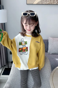 TR52128# 女童拼色卡通印花-韩版套头拼接卫衣 童装批发儿童服饰