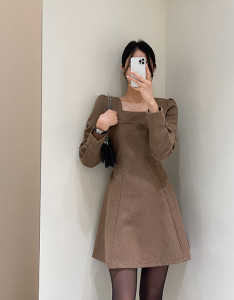 PS64136# 韩系春装新款小个子纯色简约修身显瘦长袖连衣裙女 服装批发女装服饰货源