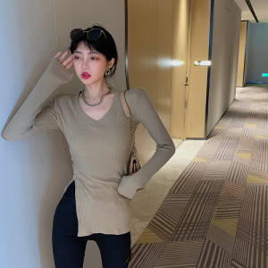 PS64470# 韩版时尚修身气质打底衫女不对称洋气显瘦长袖T恤 服装批发女装服饰货源