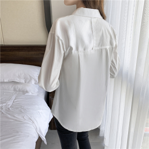 KM29657#衬衣设计感小众宽松休闲白色拼接衬衫女
