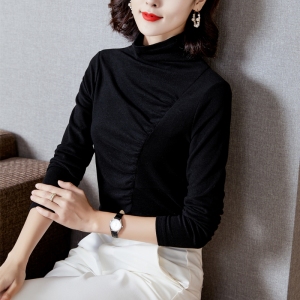 RM24003#韩国绒混纺磨毛2023高端半高领纯色内搭长袖T恤女大码打底
