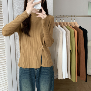 PS65972# 韩版宽松小高领套头开叉设计感针织毛衣外套女 服装批发女装服饰货源